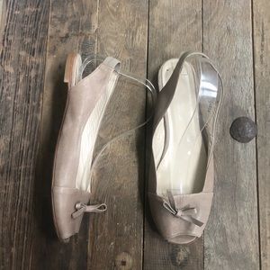 AGL Peep Toe Slingback Leather Flats